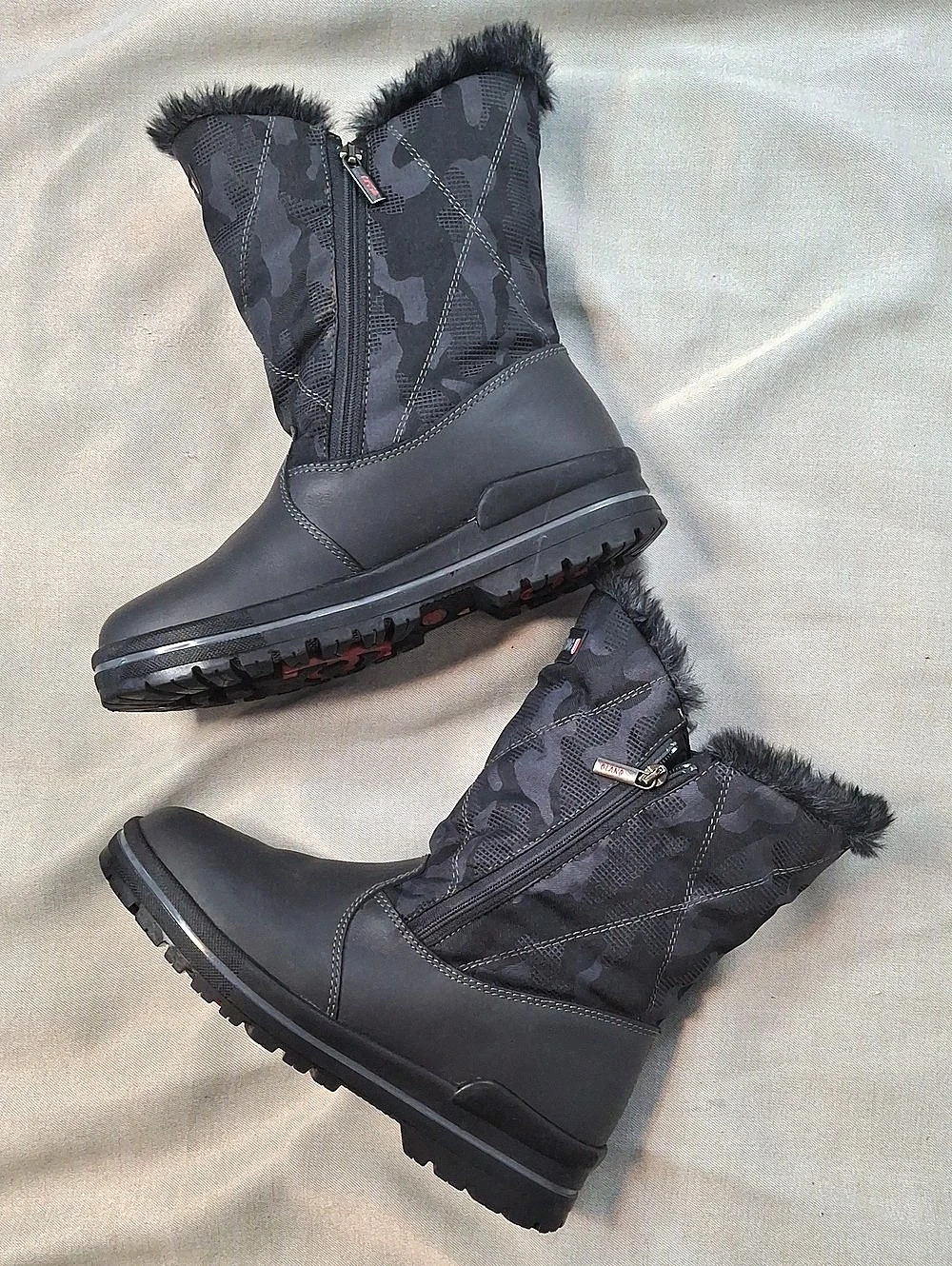 Olang Carla Camo Antracite Winter Boots Virgin Wool OC System Ice Cleats EU 40